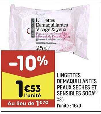 lingettes démaquillantes peaux sèches et sensibles sooa