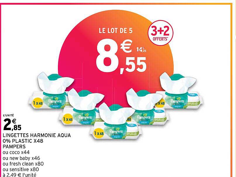 Lingettes Harmonie Aqua 0% Plastic X48 Pampers Ou Coco X44 Ou New Baby X46 Ou Fresh Clean X80 Ou Sensitive X80