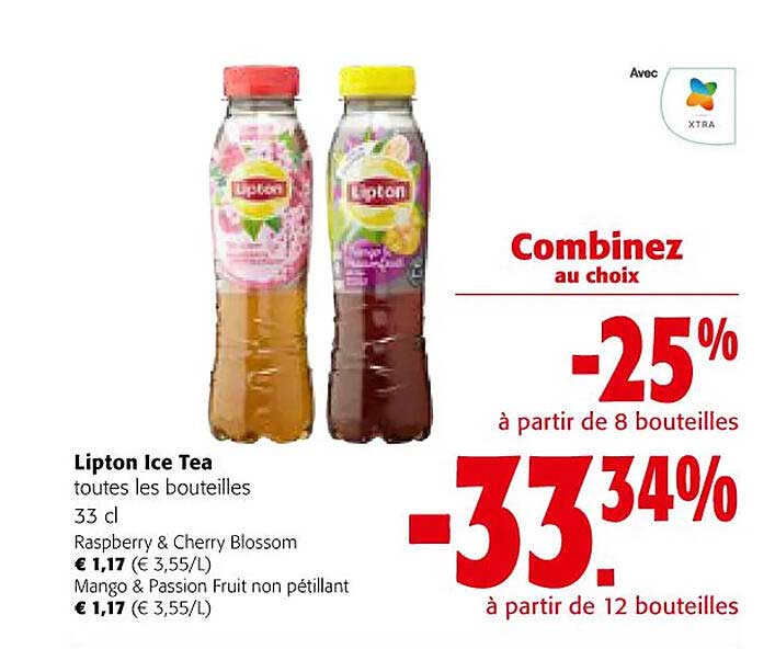 lipton ice tea raspberry & chery blossom ou mango & passion fruit non pétillant