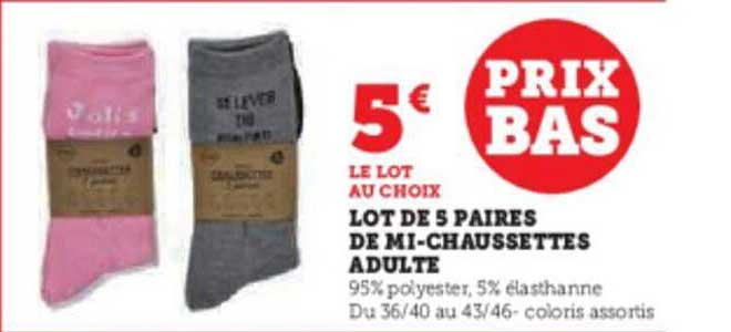 lot de 5 paires de mi-chaussettes adulte