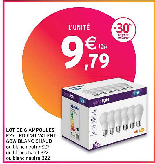 lot de 6 ampoules e27 led équivalent 60w blanc chaud ou blanc neutre e27 ou blanc chaud b22 ou blanc neutre b22