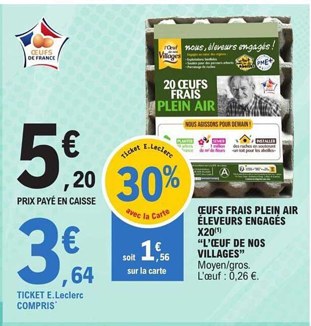 oeufs frais plein air éleveurs engagés x20 "l'oeuf de nos villages"