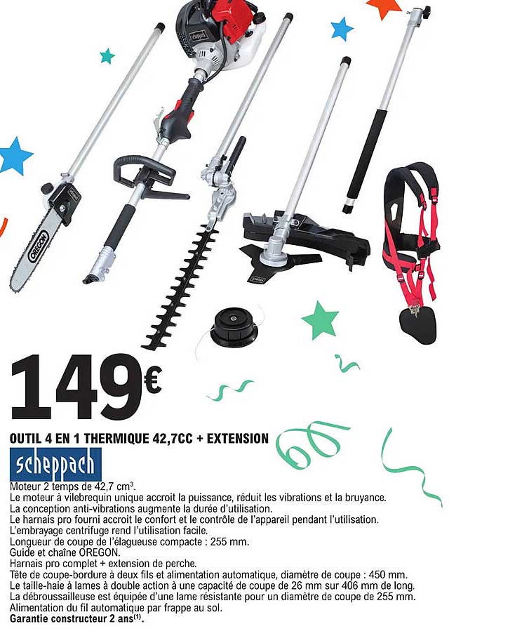 outil 4 en 1 thermique 42.7cc + extension scheppach