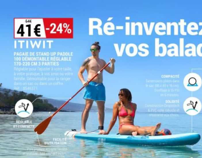 pagaie de stand up padole 100 démontable réglable 170-220 cm 3 parties itiwit