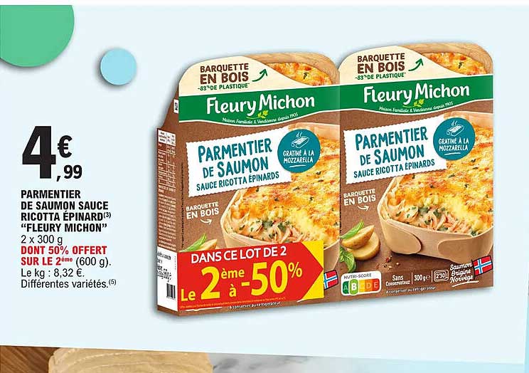 parmentier de saumon sauce ricotta épinard "fleury michon"