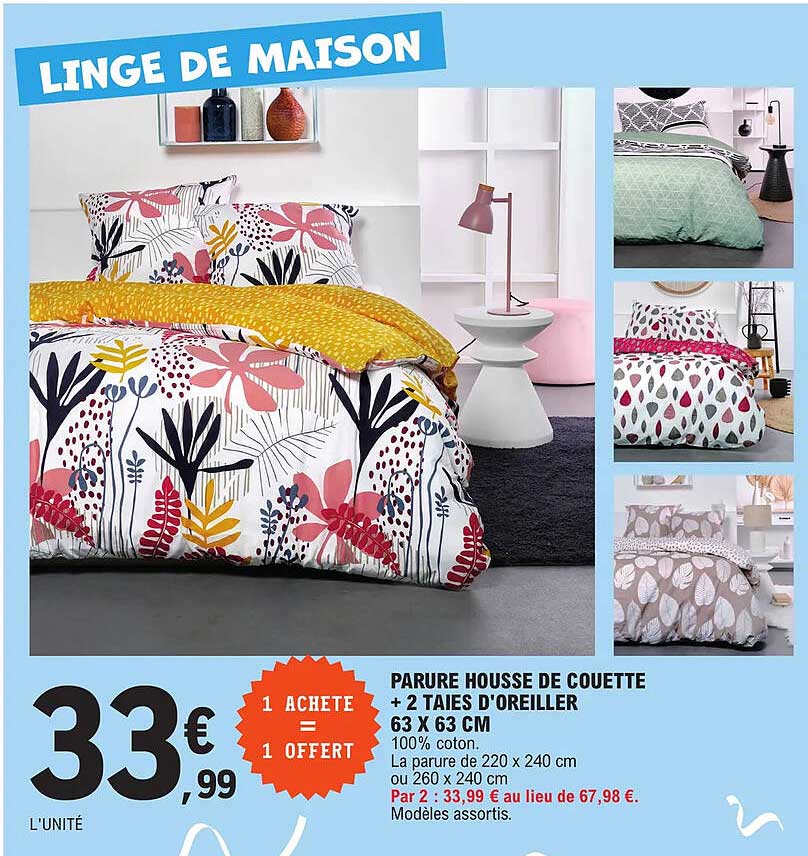 parure housse de couette + 2 taies d'oreiller