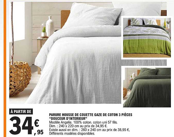 parure housse de couette gaze de coton 3 pièces "douceur d'interieur"