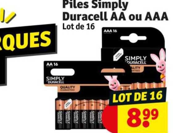 piles simply duracell AA ou AAA