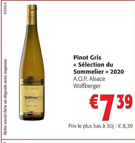pinot gris "sélection du sommelier" 2022 a.o.p. alsace wolfberger