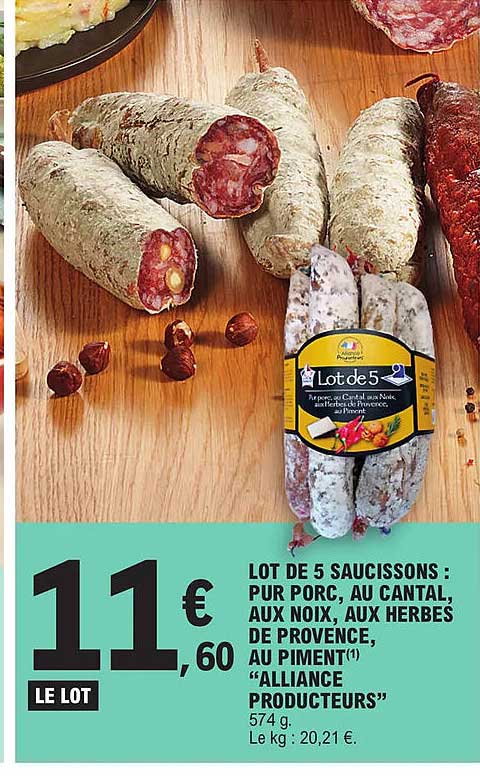 pur porc, au cantal, aux noix, aux herbes de provence, au piment "alliance producteurs"