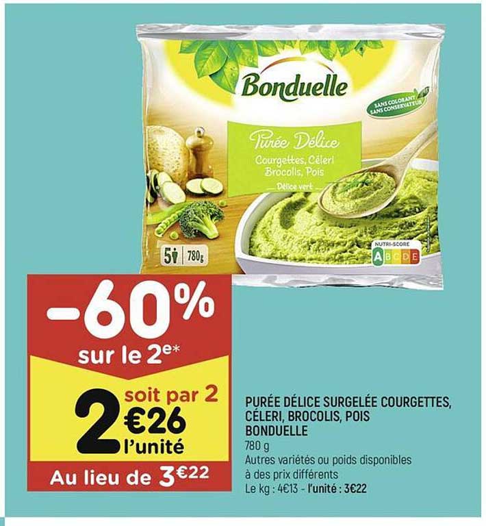 Purée Délice Surgelée Courgettes, Céleri, Brocolis, Pois Bonduelle