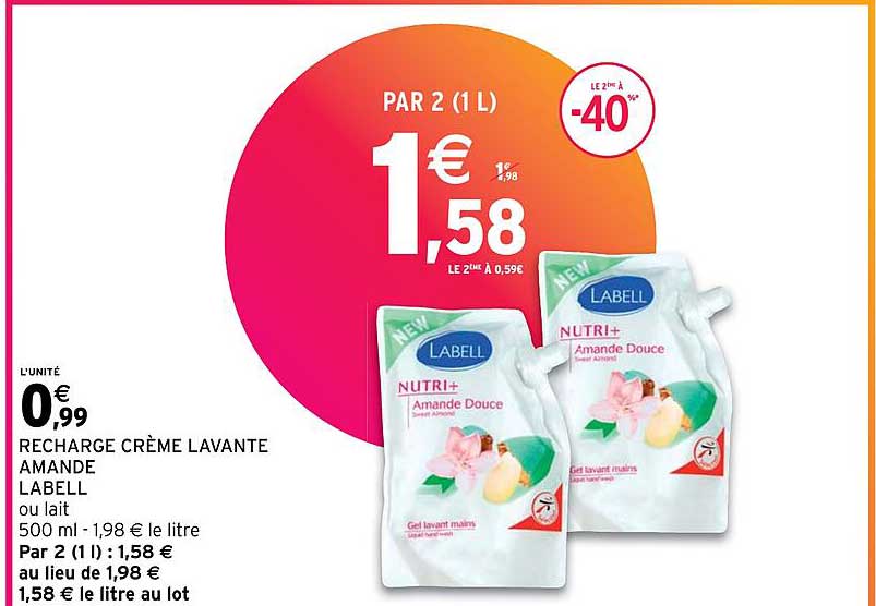 recharge crème lavante amande labell ou lait