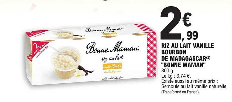 riz au lait vanille bourbon de madagascar "bonne maman"
