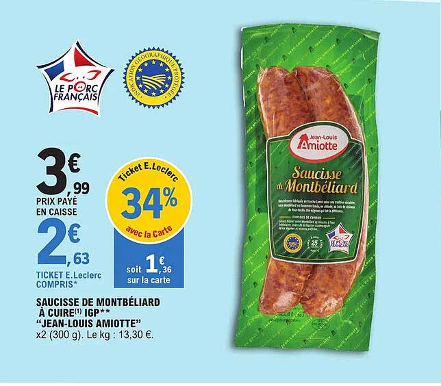 saucisse  de montbéliard à cuire igp "jean-louis amiotte"