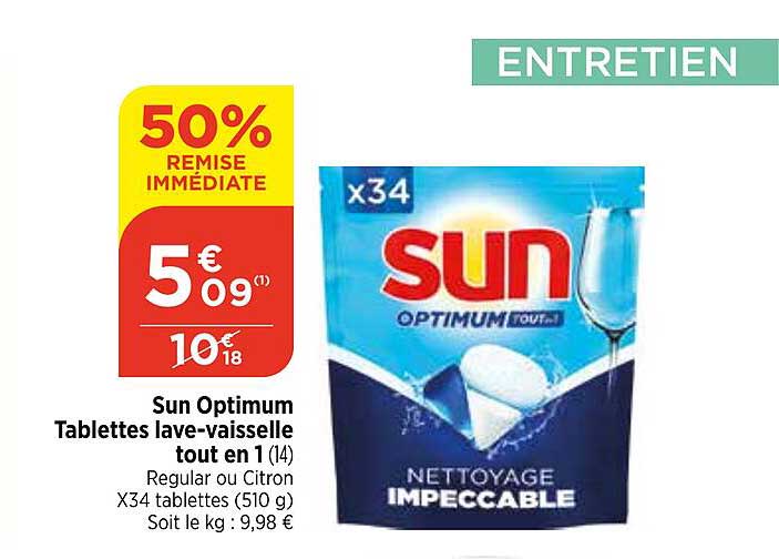 sun optimum tablettes lave-vaisselle tout en 1