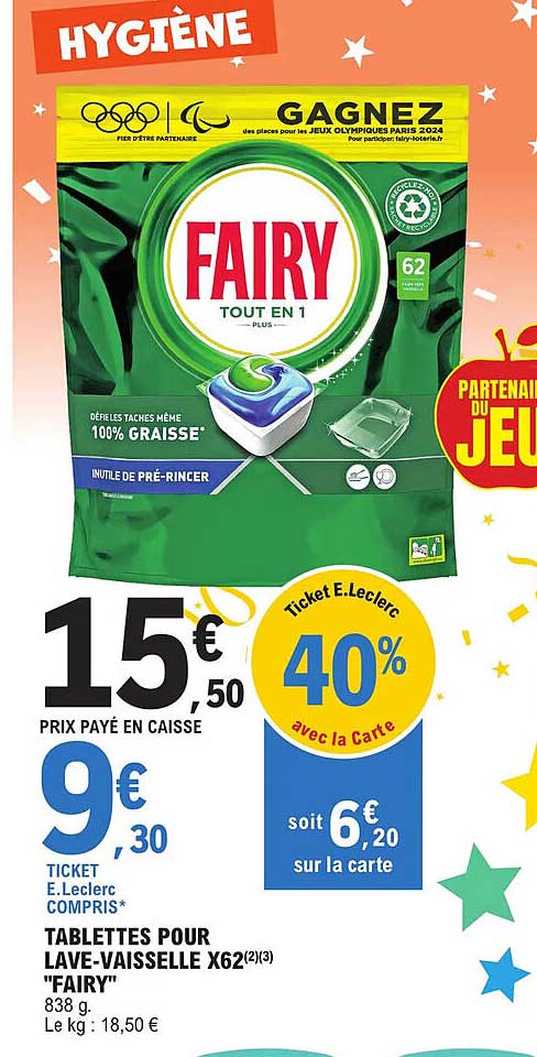 tablettes pour lave-vaisselle x 62 "fairy"