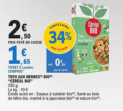 Tofu Aux Herbes Bio "céréal Bio"
