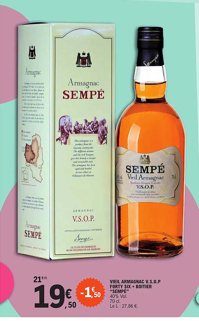 vieil armagnac v.s.o.p. forty six + boîtier "sempé"