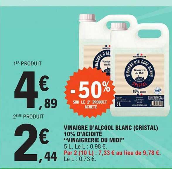 vinaigre d'alcool blanc 10% d'acidité "vinaigrerie du midi"