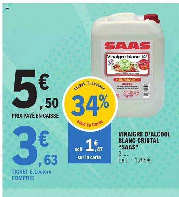 vinaigre d'alcool blanc cristal "saas"