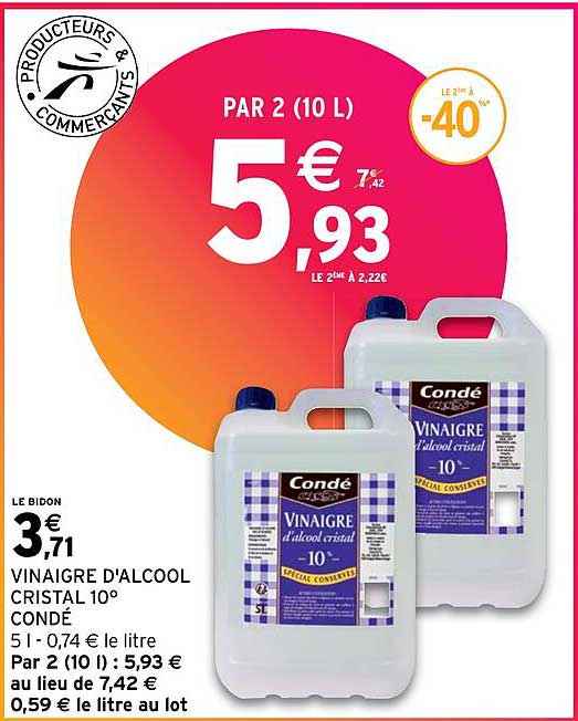 vinaigre d'alcool cristal 10° condé