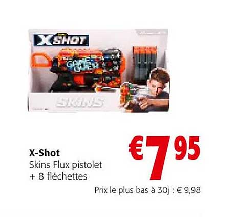 x-shot skins flux pistolet + 8 fléchettes