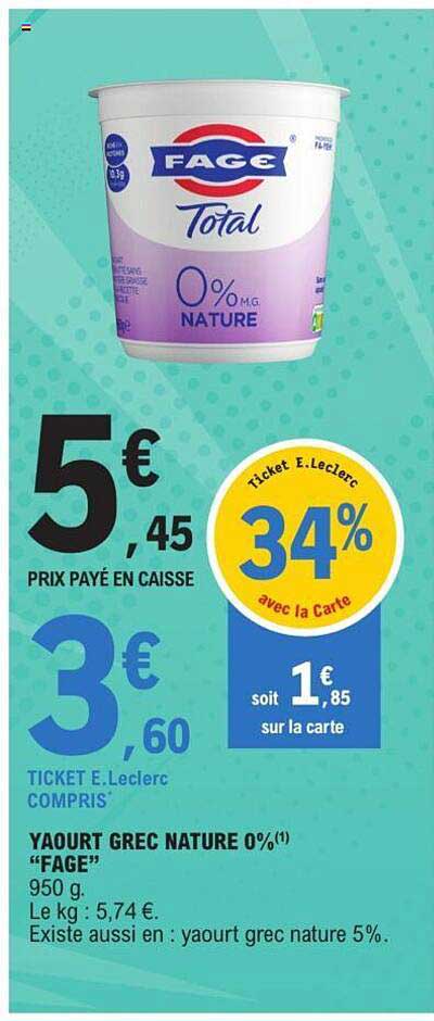 yaourt grec nature 0% "fage"