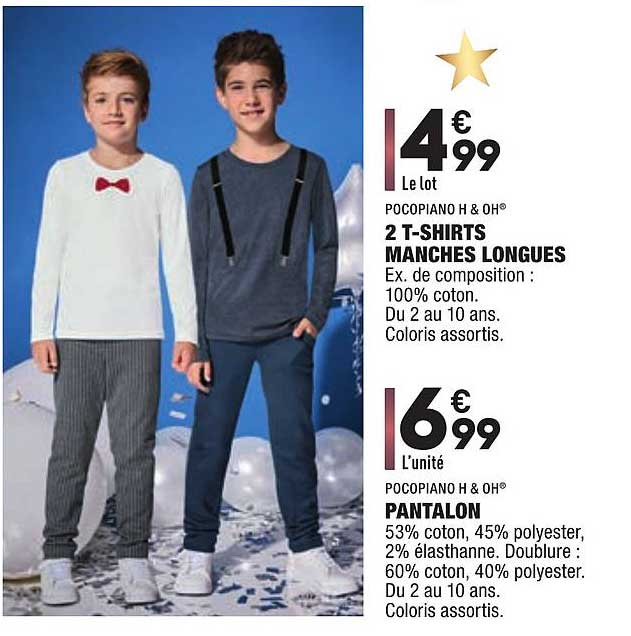 2 t shirts manches longues pantalon