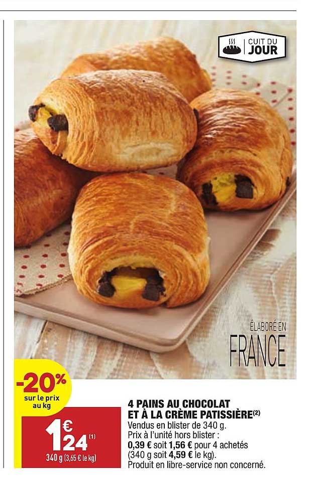 4 pains au chocolat et à la crème pâtissière