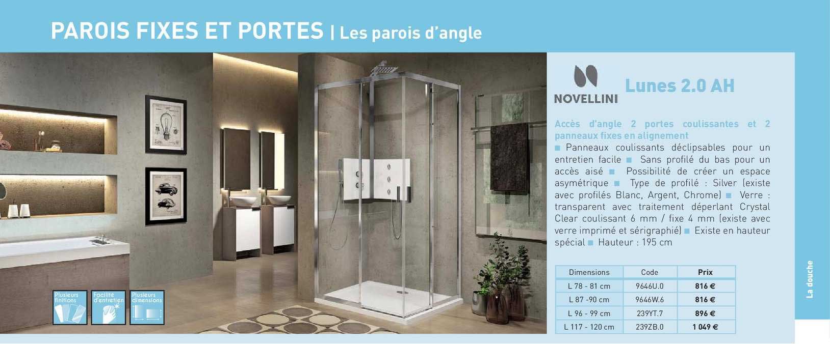 accès d'angle 2 portes coulissante et panneaux fixes en alignement