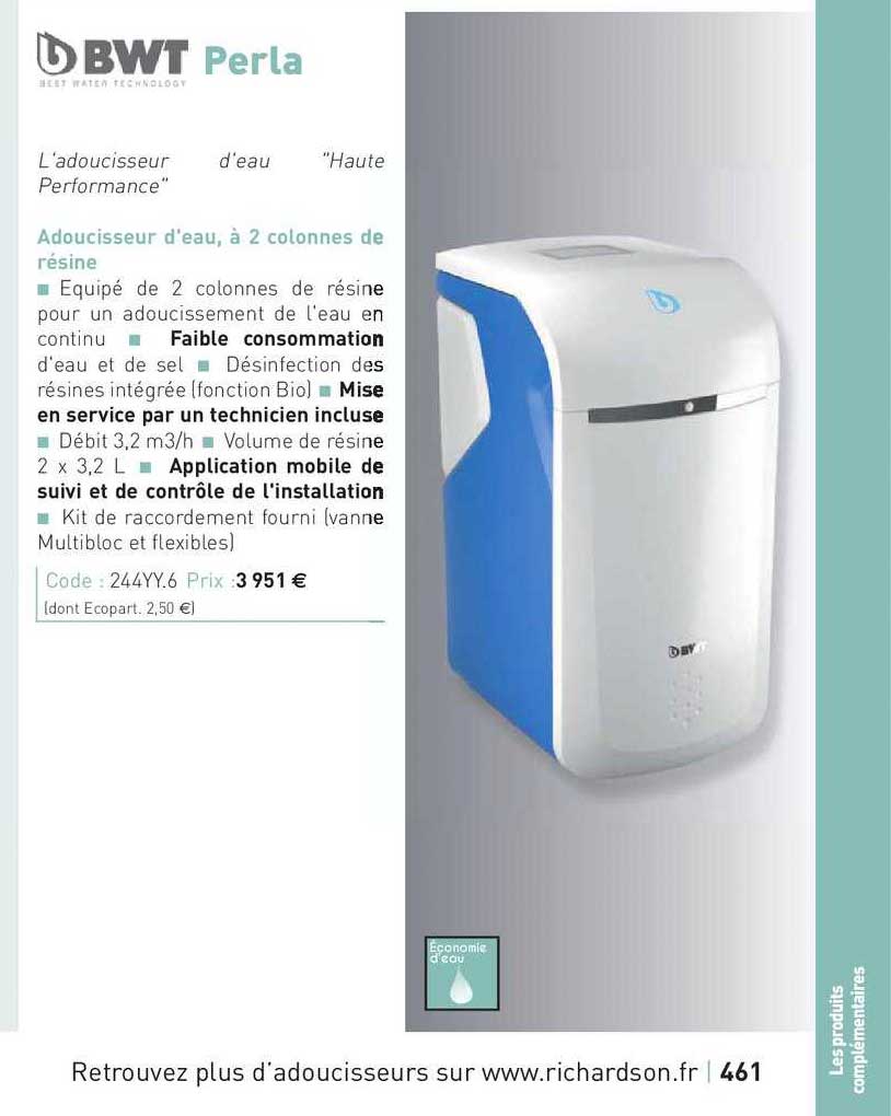 adoucisseur d'eau, à 2 colonnes de résine perla