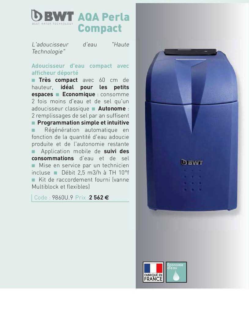 adoucisseur d'eau compact avec afficheur déporté aqa perla compact