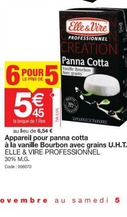 appareil pour panna cotta à la vanille bourbon avec grains u.h.t. elle & vire professionnel