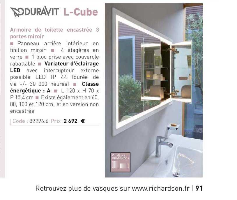 armoire de toilette encastrée 3 portes miroir