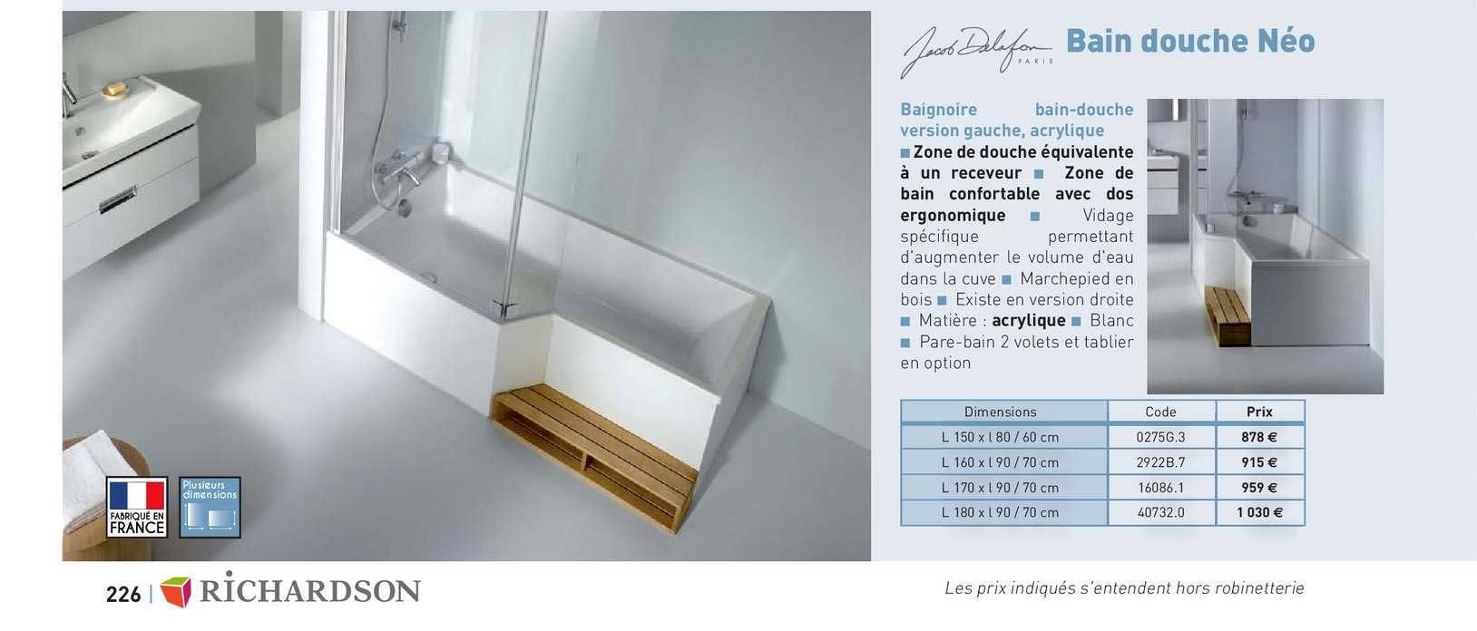 baignoire bain-douche version gauche, acrylique