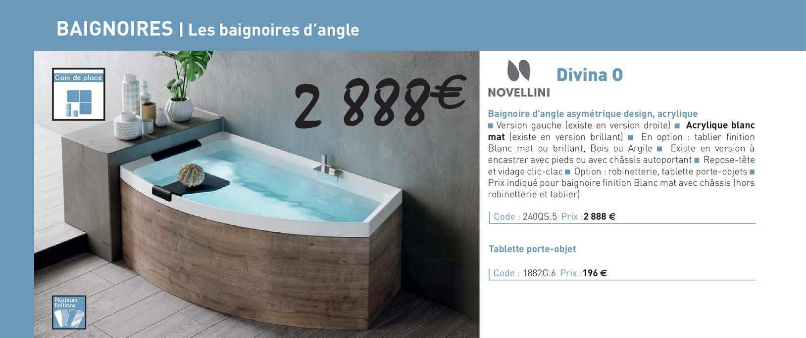 baignoire d'angle asymétrique design, acrylique