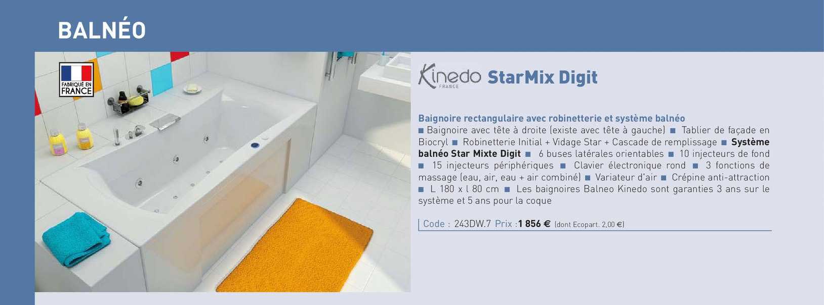 baignoire rectangulaire avec robinetterie et système balnéo