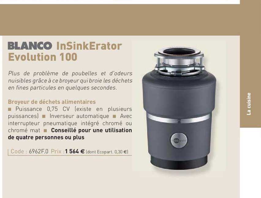 broyeur de déchets alimentaires insinkerator evolution 100