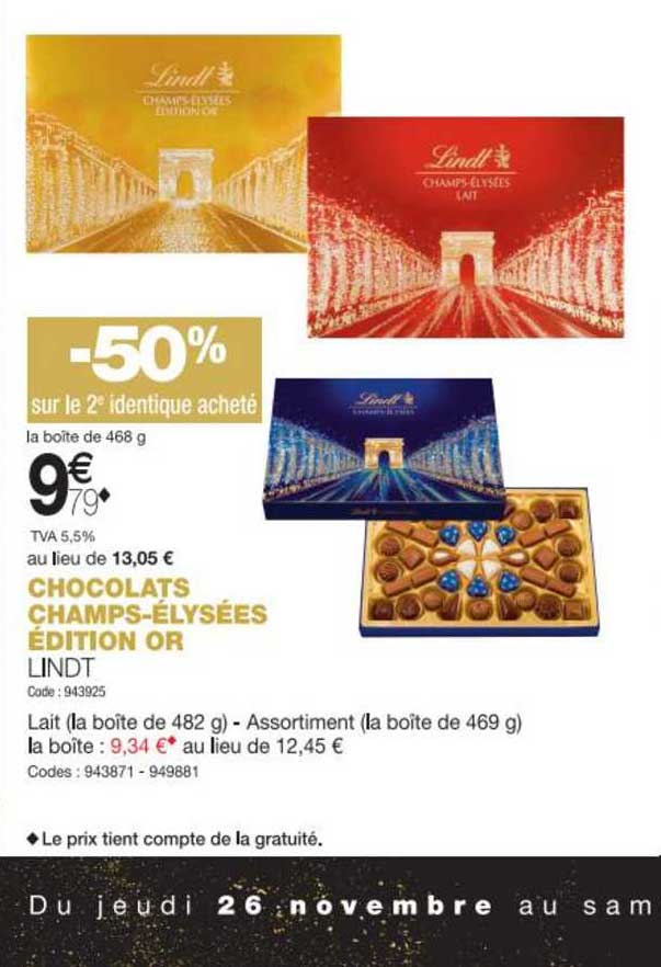 chocolats champs-élysées édition or lindt