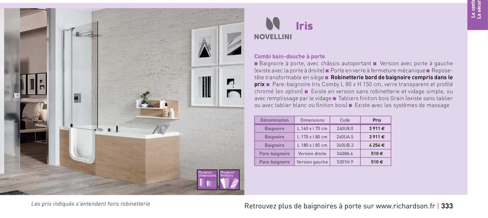 combi bain-douche à porte iris