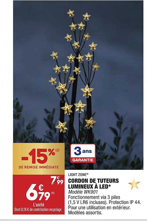 cordon de tuteurs lumineux à led light zone -15% de remise immédiate