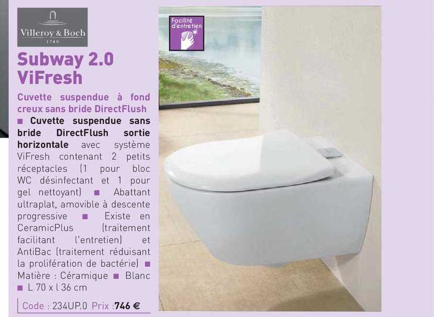 cuvette suspendue à fond creux sans bride directflush subway 2.0 vifresh