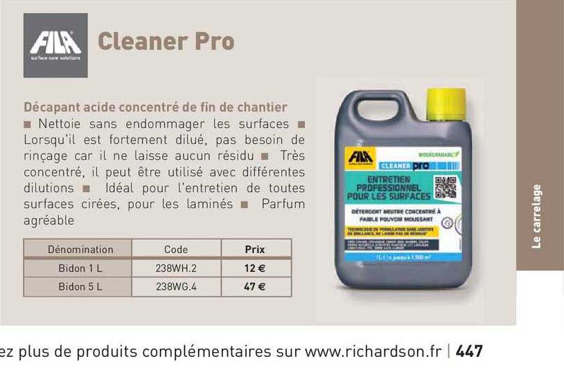décapant acide concentré de fin de chantier cleaner pro