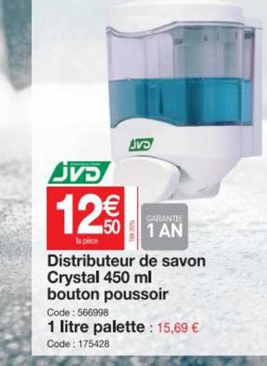 distributeur de savon cristal 450 ml bouton poussoir jvd