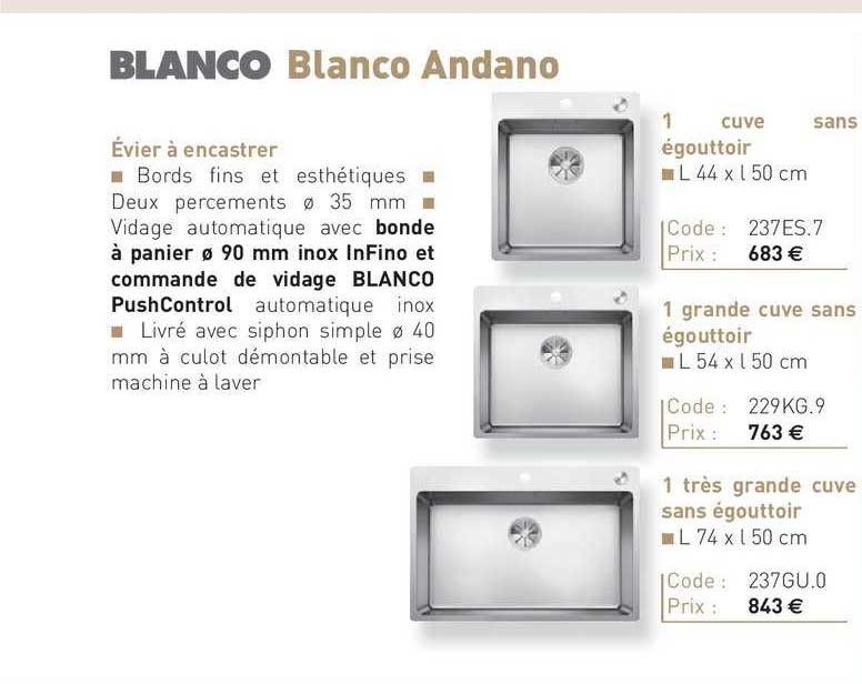 évier à encastrer blanco andano