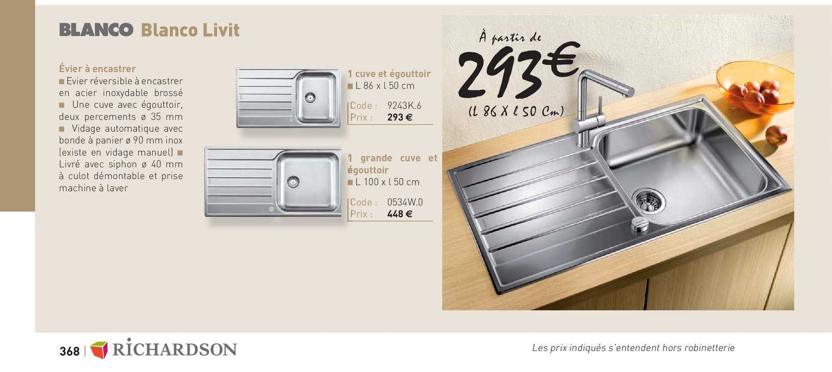 évier à encastrer blanco livit