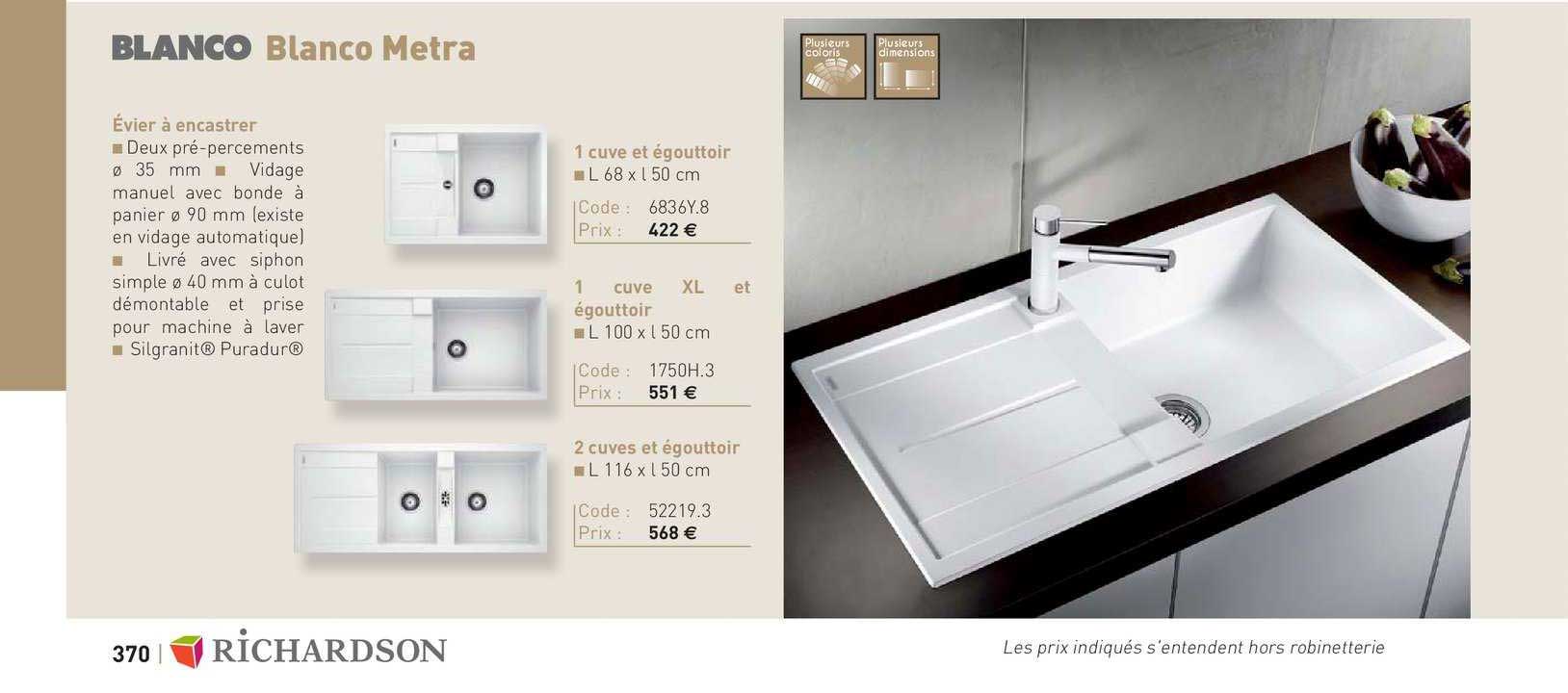 évier à encastrer blanco metra