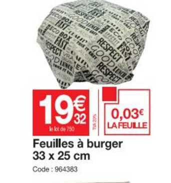 Feuilles à Burger 33 X 25 Cm