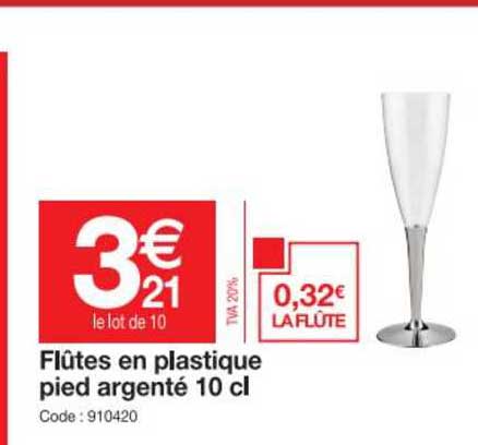 flûtes en plastique pied argenté 10 cl