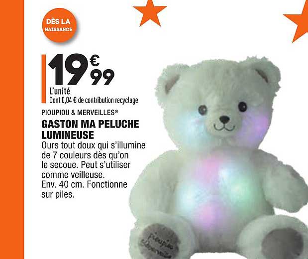 gaston ma peluche lumineuse pioupiou & merveilles